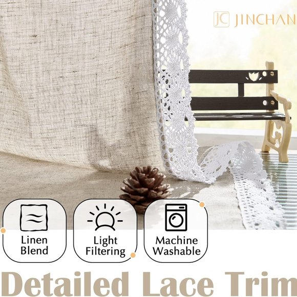 Curtains Gray with Lace Trim - BRAND NEW - Picture 5 of 5